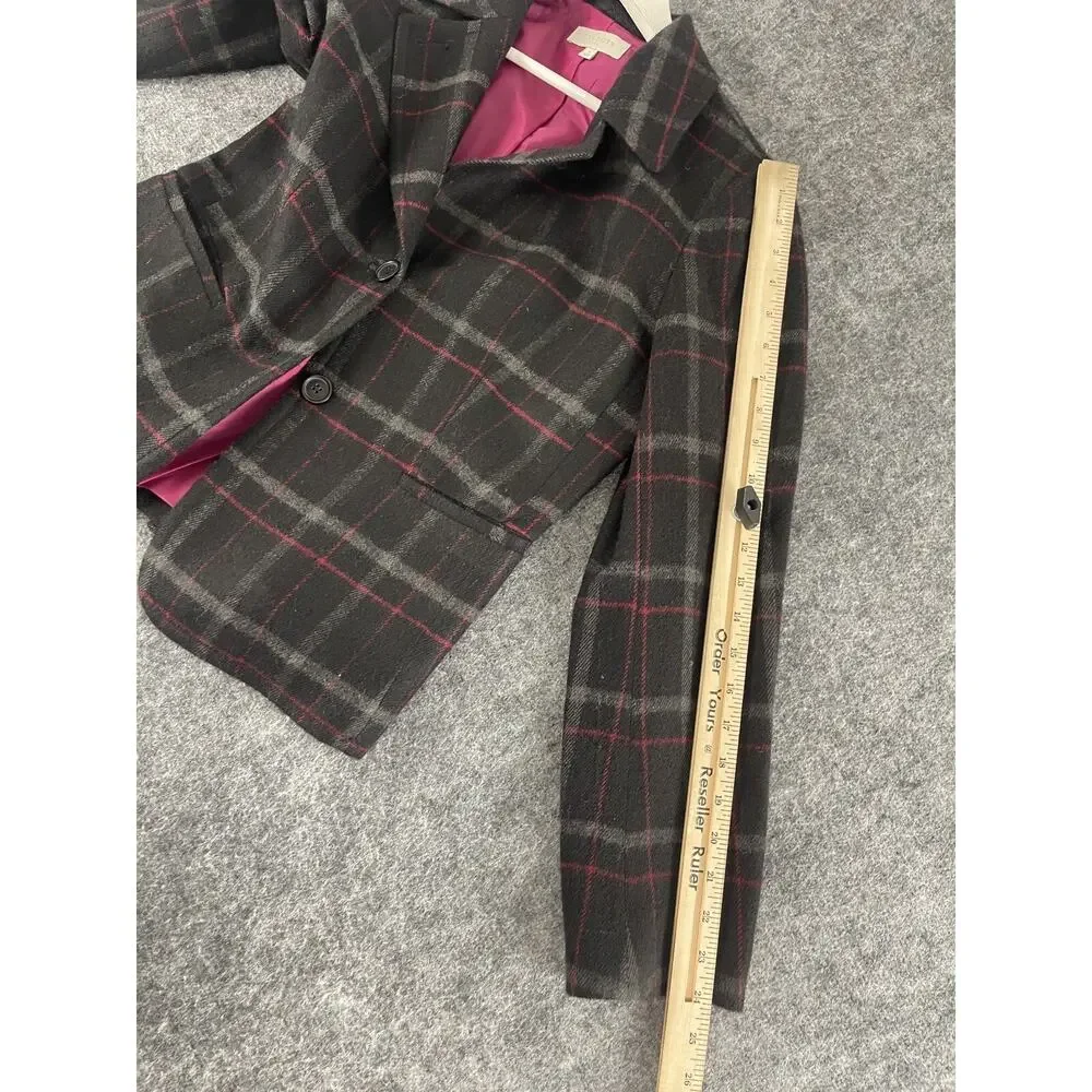 Talbots Blazer Jacket Womens 8 Black Plaid Sport Coat Wool Blend N267